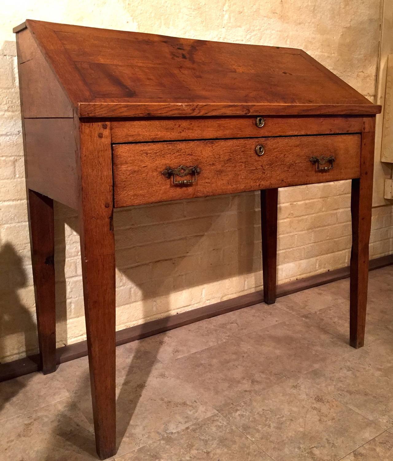 Early 19th Century French Rustic Oak Notary or Drafting Desk from Burgundy 4