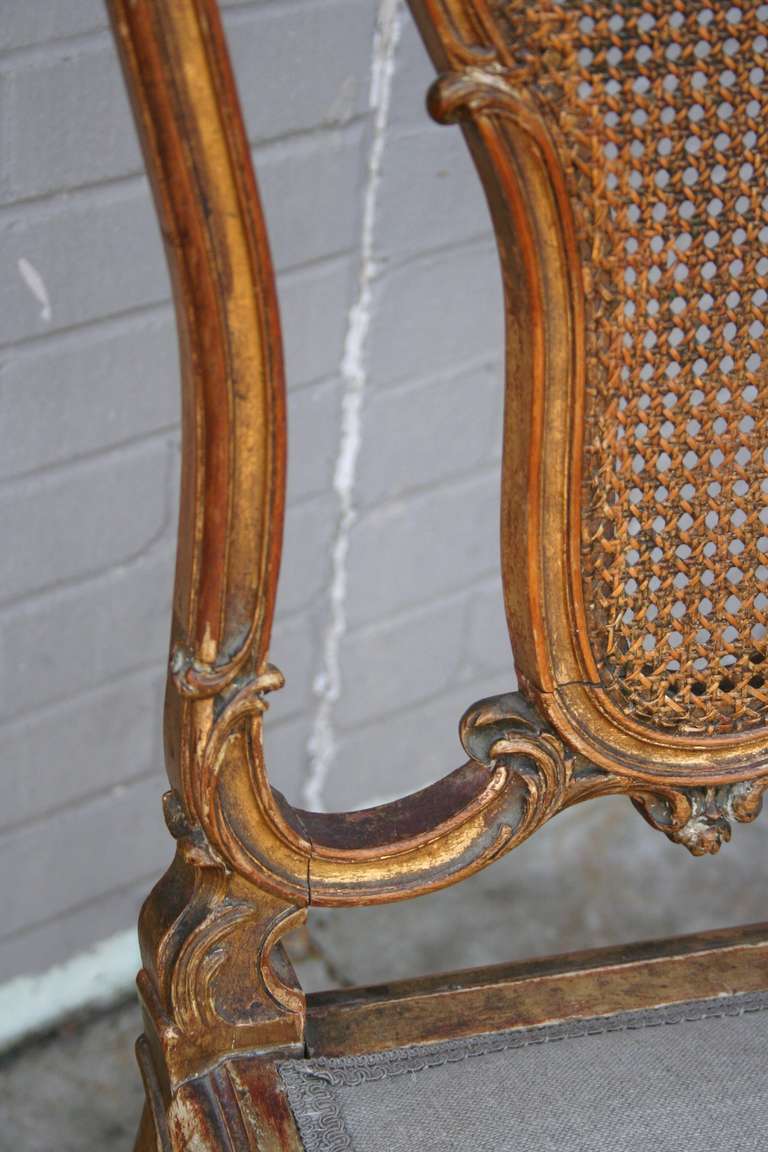 19th Century Giltwood Louis XV Side Chair with Caned Back 2