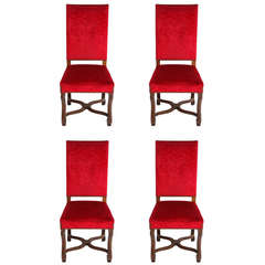 Four Hand-Carved Oak Louis XIV Side Chairs