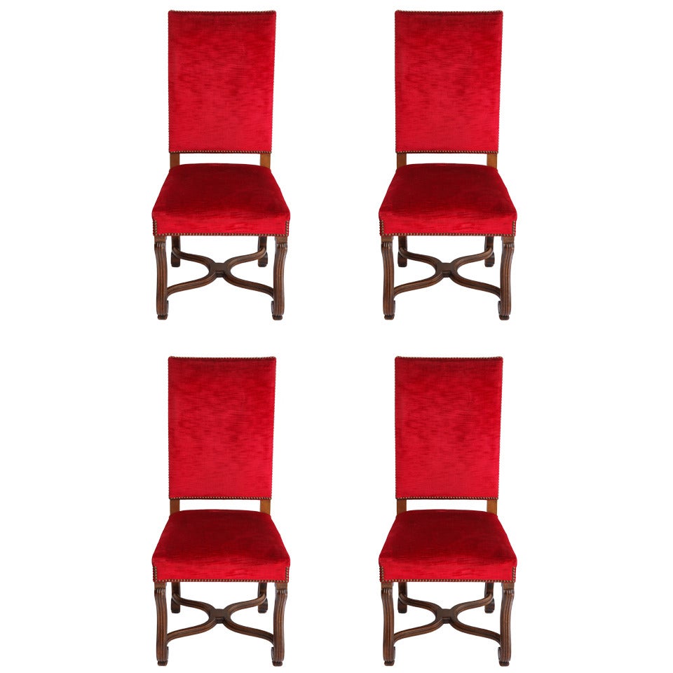 Four Hand-Carved Oak Louis XIV Side Chairs