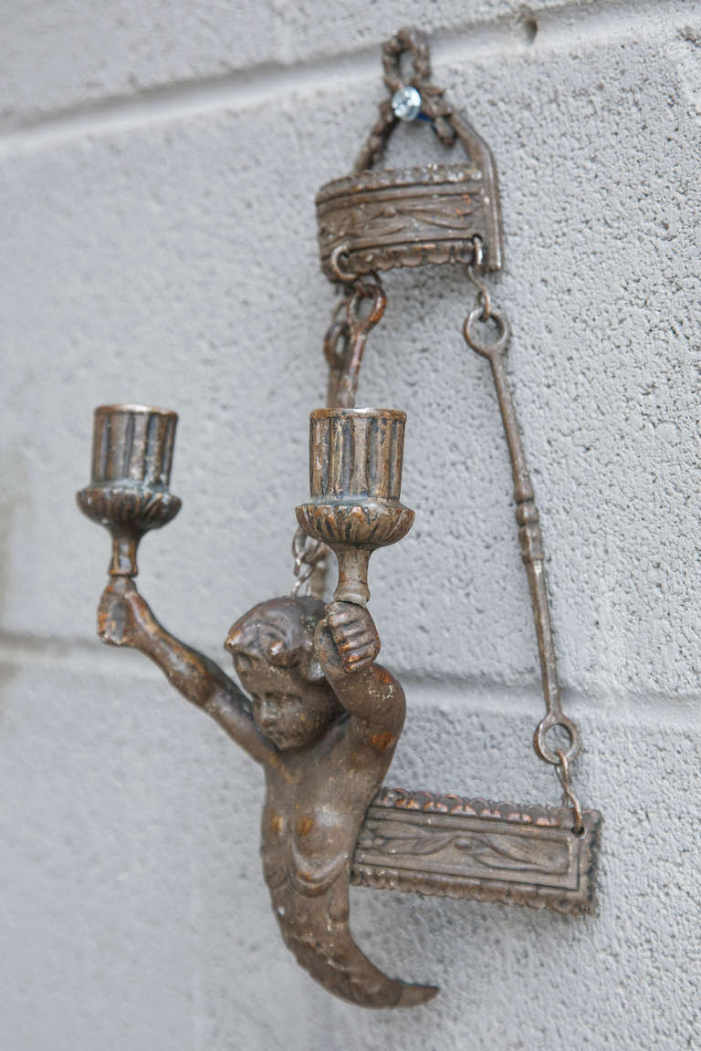 Pair of 19th Century Bronze Candle Sconces with Putti at 1stdibs