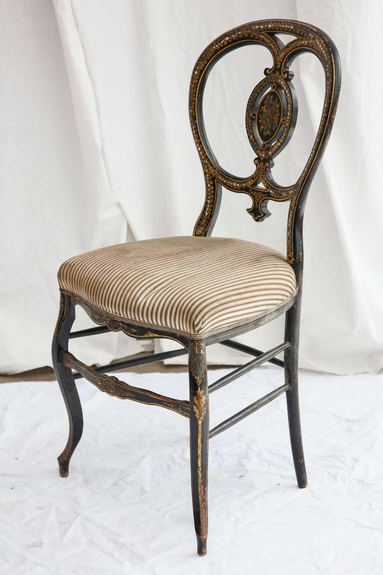 Lacquer Napoleon III Period Ebonized Gilt Opera Chair