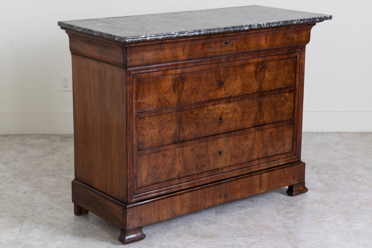 Marble Early 19th Century French Louis Philippe Period Bookmatched Walnut Chest