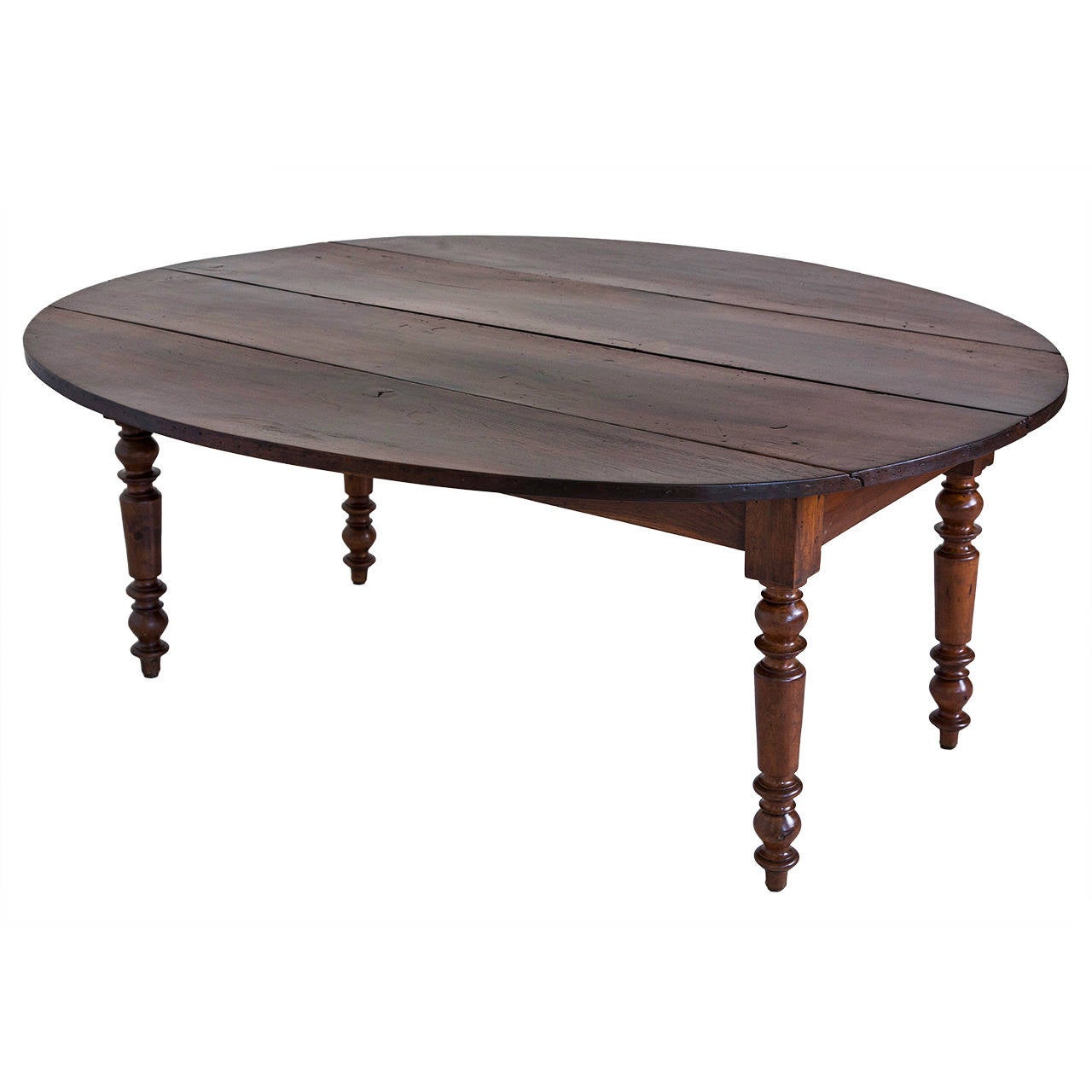 Antique French Oval Farm Table of Solid Walnut