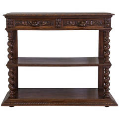 19th Century French Louis XIII Hand-Carved Oak and Marble Dessert Buffet