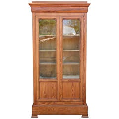 19th Century Louis Philippe Pine Bookcase with Antique Glass Doors