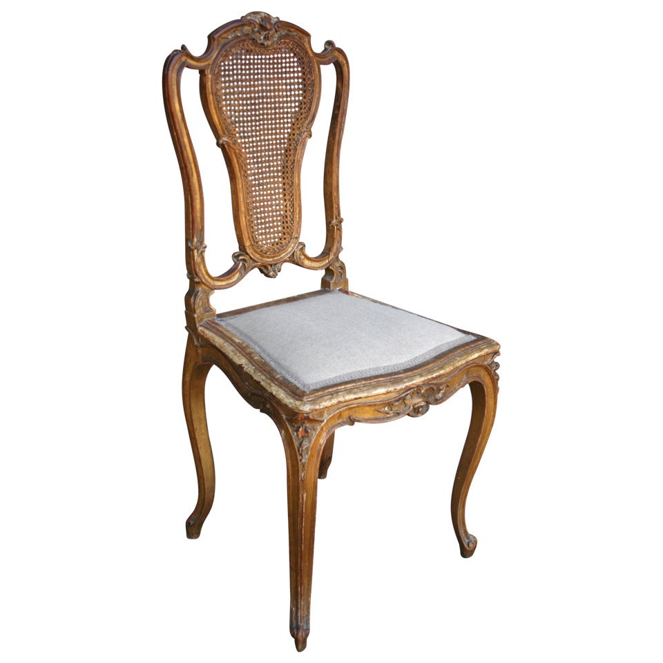 19th Century Giltwood Louis XV Side Chair with Caned Back