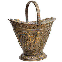 Antique Napoleon III Period Bronze Repoussé Coal Bucket with Lid