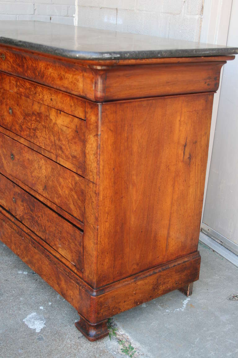 Louis Philippe Marble Top Burled Walnut Chest or Commode In Excellent Condition In Fayetteville, AR