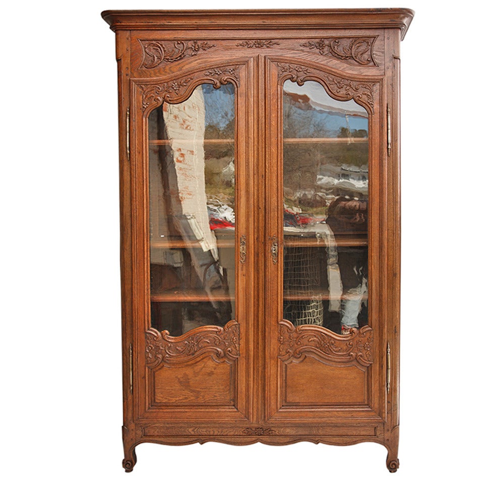 Carved Oak Louis XV Vitrine or Armoire with Original Glass