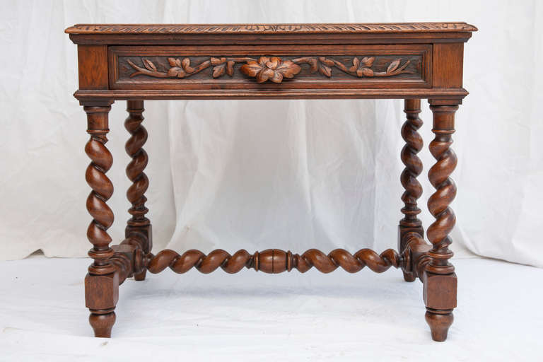 Exquisite Hand-Carved, Tooled Leather Louis XIII Writing Table 2
