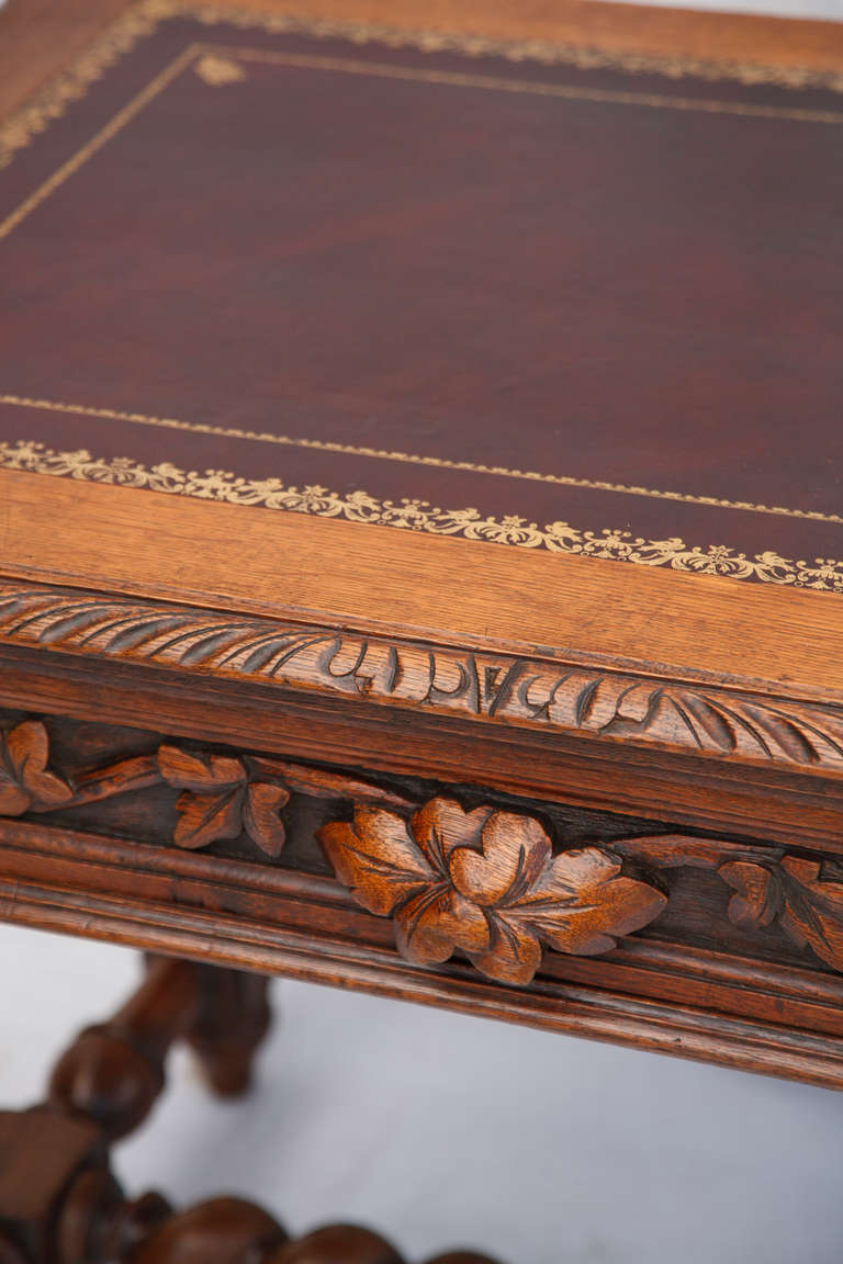 Exquisite Hand-Carved, Tooled Leather Louis XIII Writing Table 3
