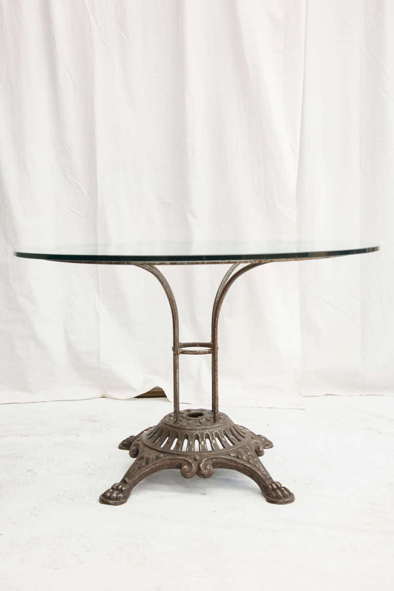 Antique French Iron Dining or Garden Table with Round Glass Top, circa 1900 1