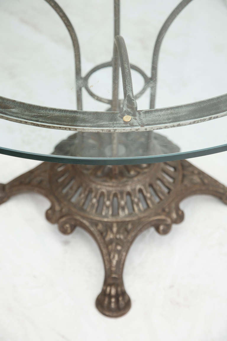 20th Century Antique French Iron Dining or Garden Table with Round Glass Top, circa 1900