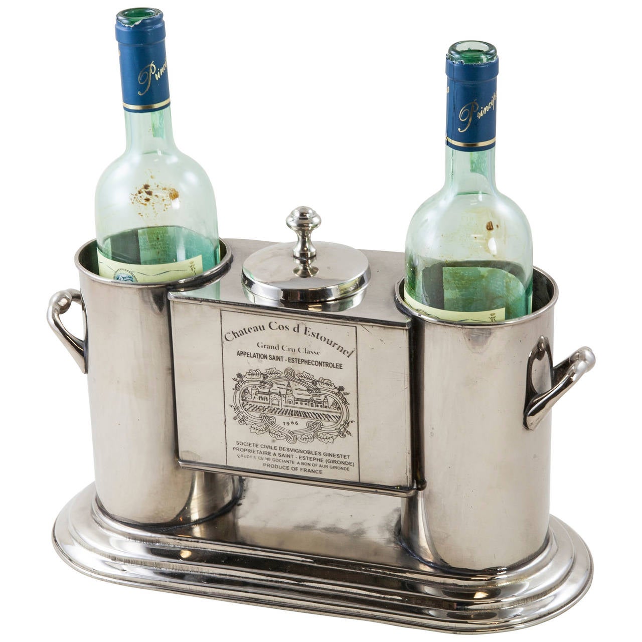 MidCentury French Silver Wine Chiller with Engraved Wine Labels, 1966