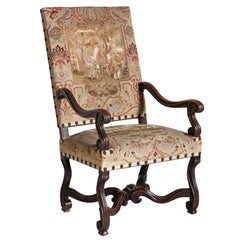 19th Century French Louis XIV Style Walnut Armchair with Original Needlepoint