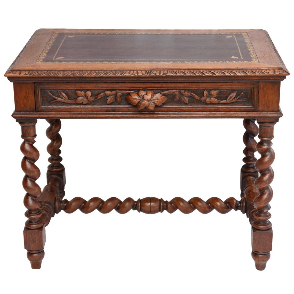 Exquisite Hand-Carved, Tooled Leather Louis XIII Writing Table