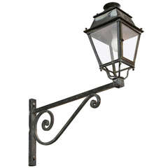 Large Antique French, Iron Lantern on Original Potence