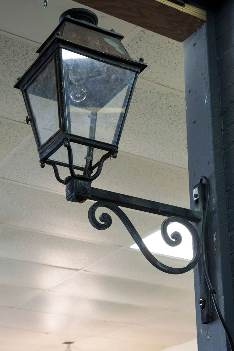 Antique French Iron Exterior Lantern In Excellent Condition In Fayetteville, AR