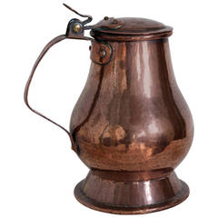 Large 18th Century French Copper Tankard with Riveted Handle and Lid