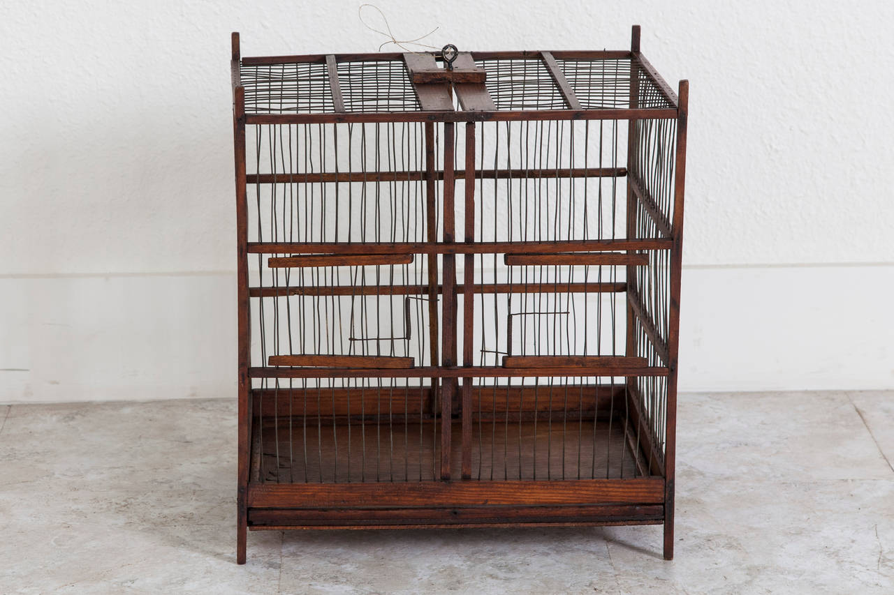 Antique Wood and Wire Birdcage In Excellent Condition In Fayetteville, AR