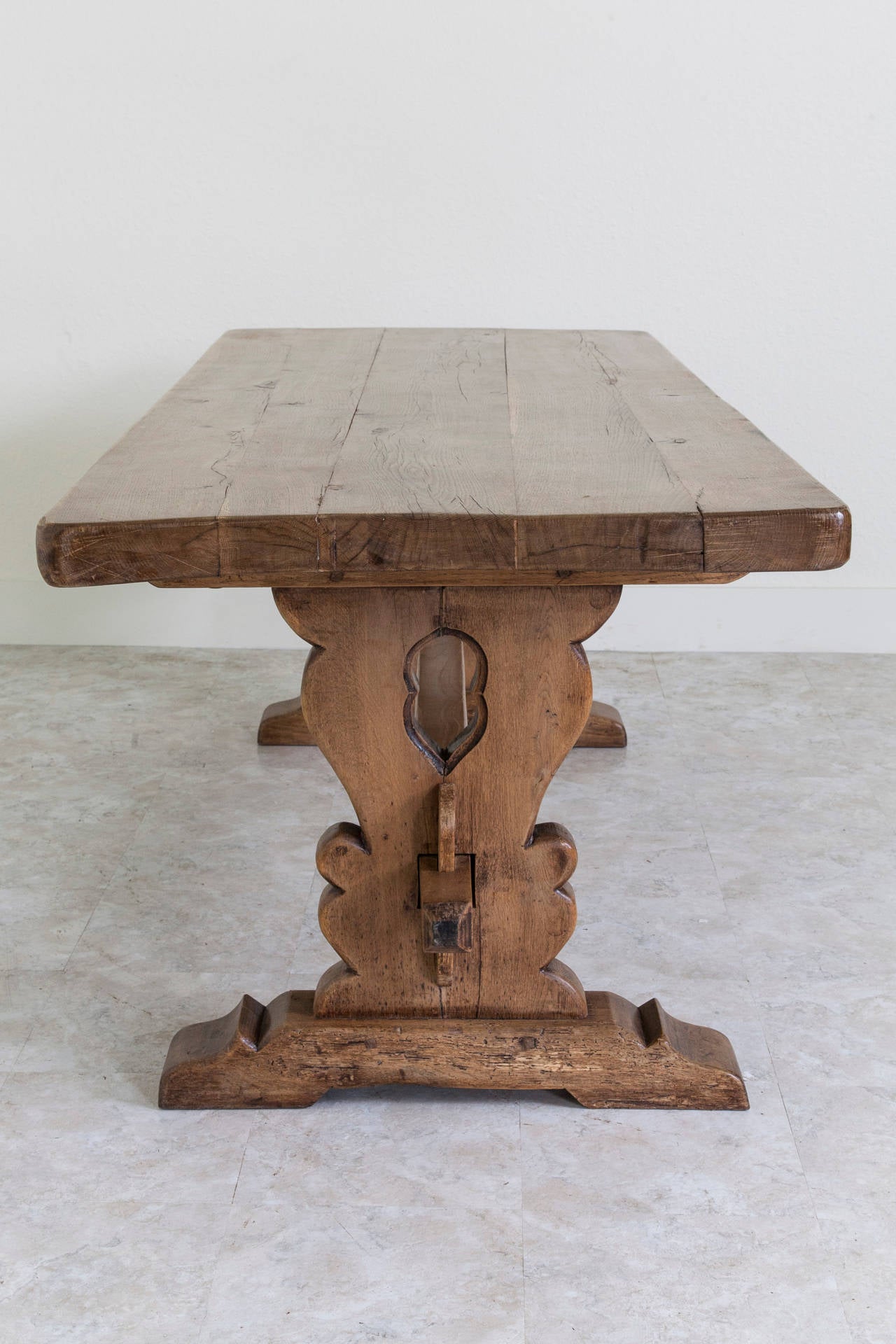 Antique French Oak Farm Table in the Monastery Trestle Style from Normandy 5