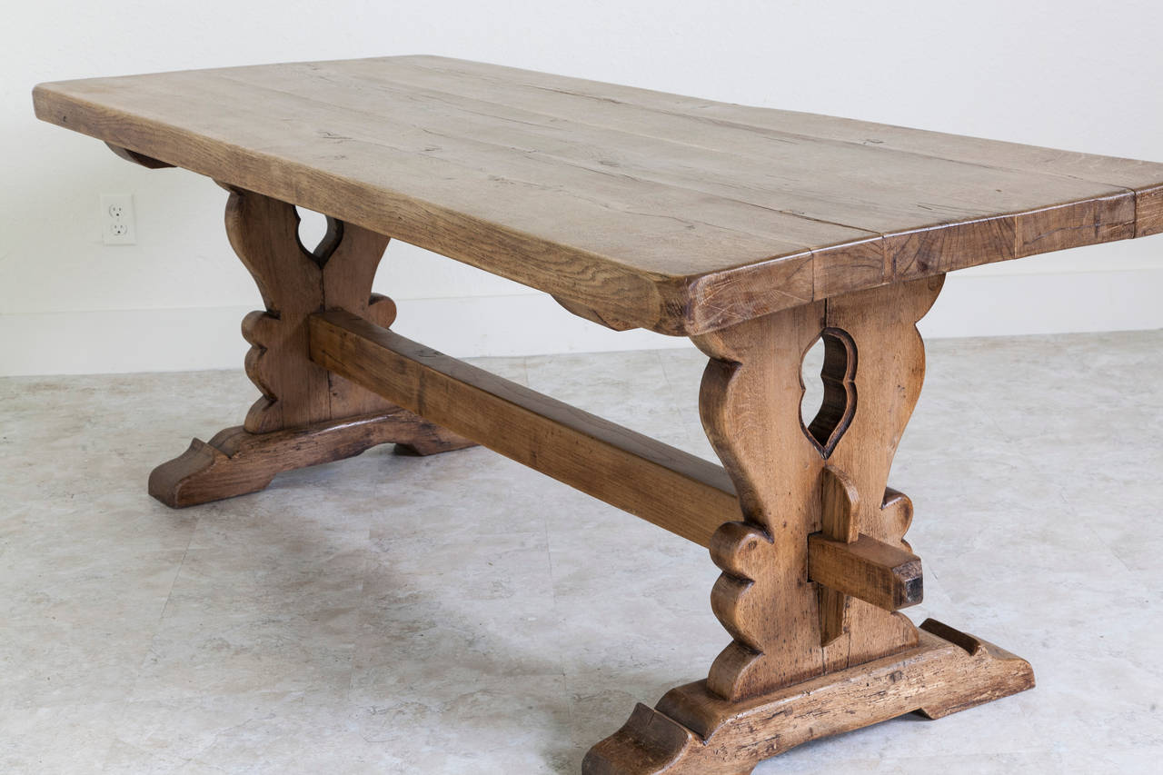 Antique French Oak Farm Table in the Monastery Trestle Style from Normandy 6