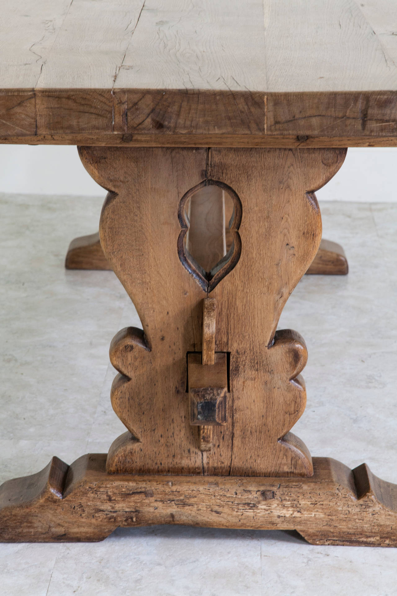 Antique French Oak Farm Table in the Monastery Trestle Style from Normandy 3