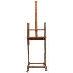 19th Century Walnut Artist's Easel with Adjustable Tray and Canvas Storage