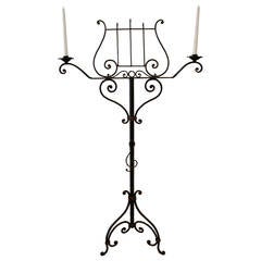 Antique French Iron Music Stand with Two Candleholders and Treble Clef