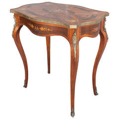 Louis XV Style Marquetry Table with Exotic Wood Inlay and Bronze Ormolu