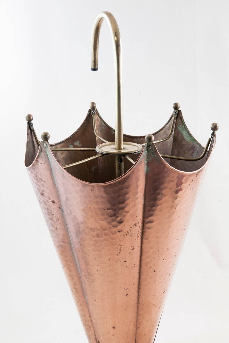 Midcentury Copper and Brass Umbrella Stand In Excellent Condition In Fayetteville, AR