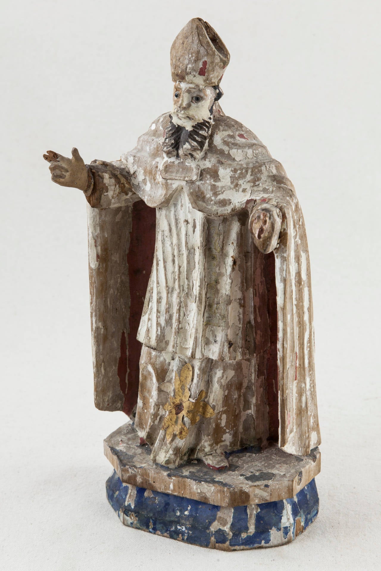 17th Century French Carved Wood, Polychrome Figure of a Bishop 2