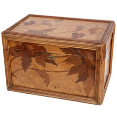 Large Maple, Art Nouveau Marquetry Box in the Style of Gallé