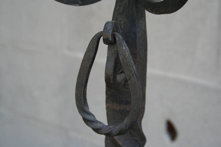 Pair of Very Large Nineteenth Century Iron and Copper Andirons or Firedogs