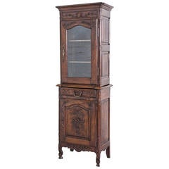 Antique French Oak Hand-Carved Louis XV Style Normandy Cabinet or Vitrine