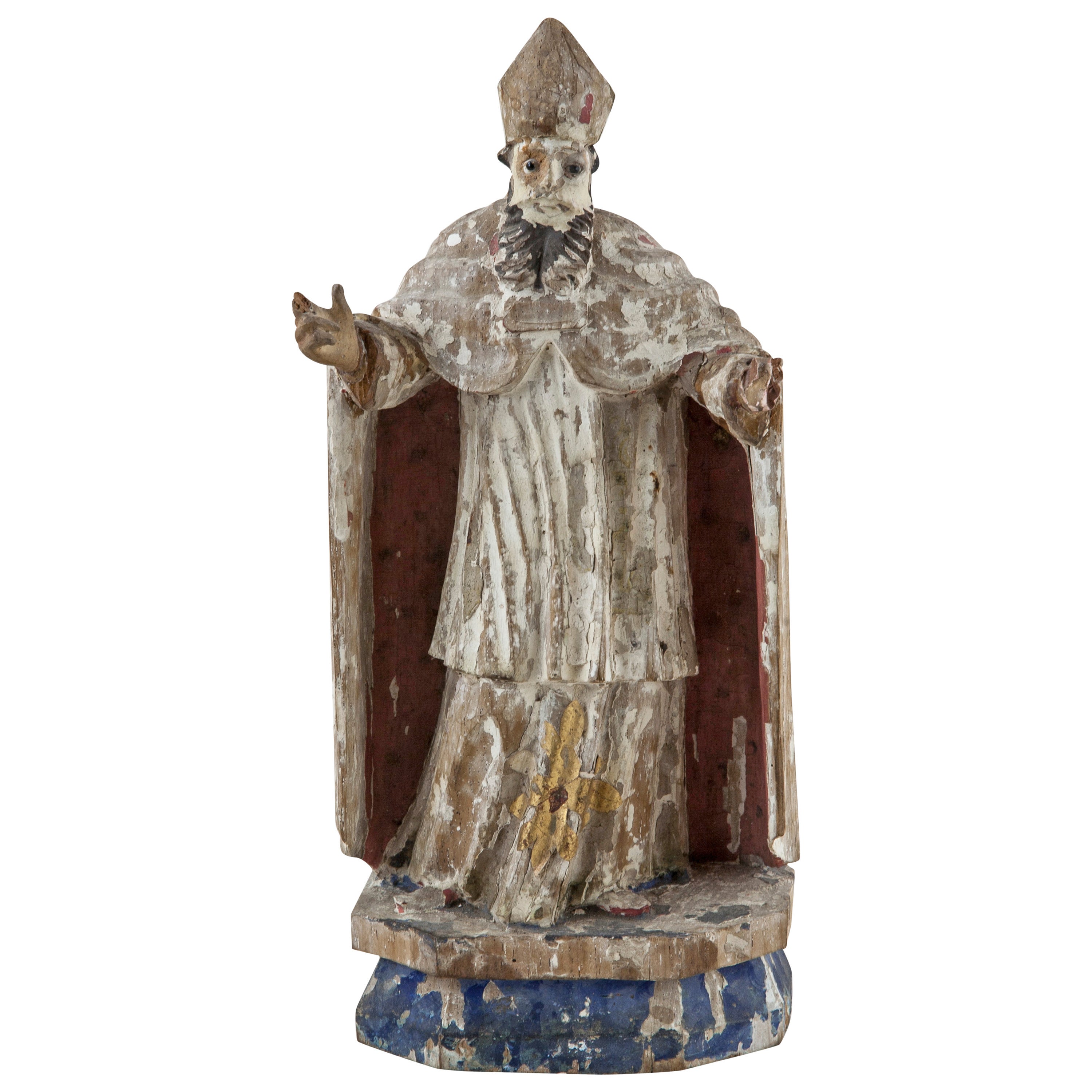 17th Century French Carved Wood, Polychrome Figure of a Bishop