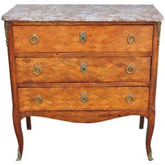 French Transition Roswood Marquetry Marble Top Chest