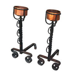 Pair of Very Large Nineteenth Century Iron and Copper Andirons or Firedogs