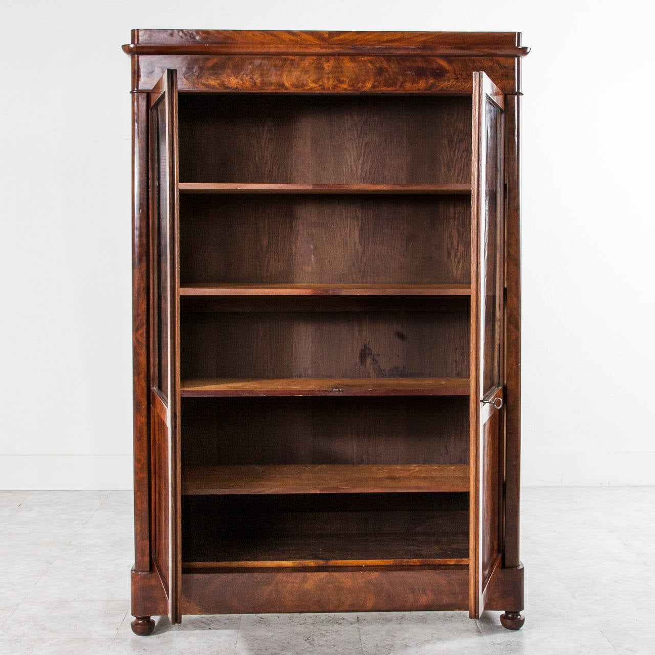 French Period Louis Philippe Flamed Mahogany Bookcase or Vitrine Cabinet