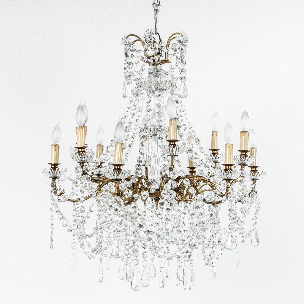 Large French Baccarat Crystal Eight Arm Chandelier with Crystal Column