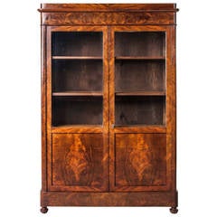Period Louis Philippe Flamed Mahogany Bookcase or Vitrine Cabinet