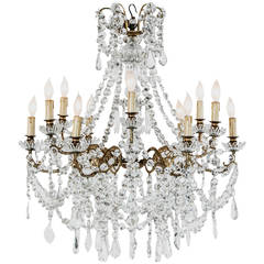 Large French Baccarat Crystal Eight Arm Chandelier with Crystal Column