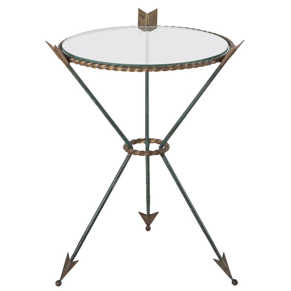 Mid Century French Directoire Style Glass Iron Side Table Gueridon