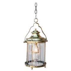 French 18th Century Brass Lantern Hanging Pendant With Hand Blown Circular Glass 3