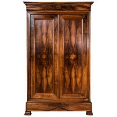 Bookmatched Walnut Antique, French Louis Philippe Style Armoire
