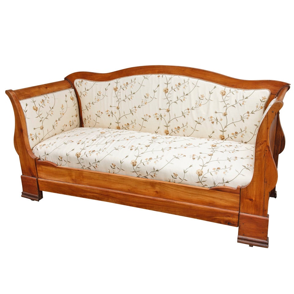 Louis Philippe Period Walnut and Embroidered Silk Settee,  Sofa, or Daybed