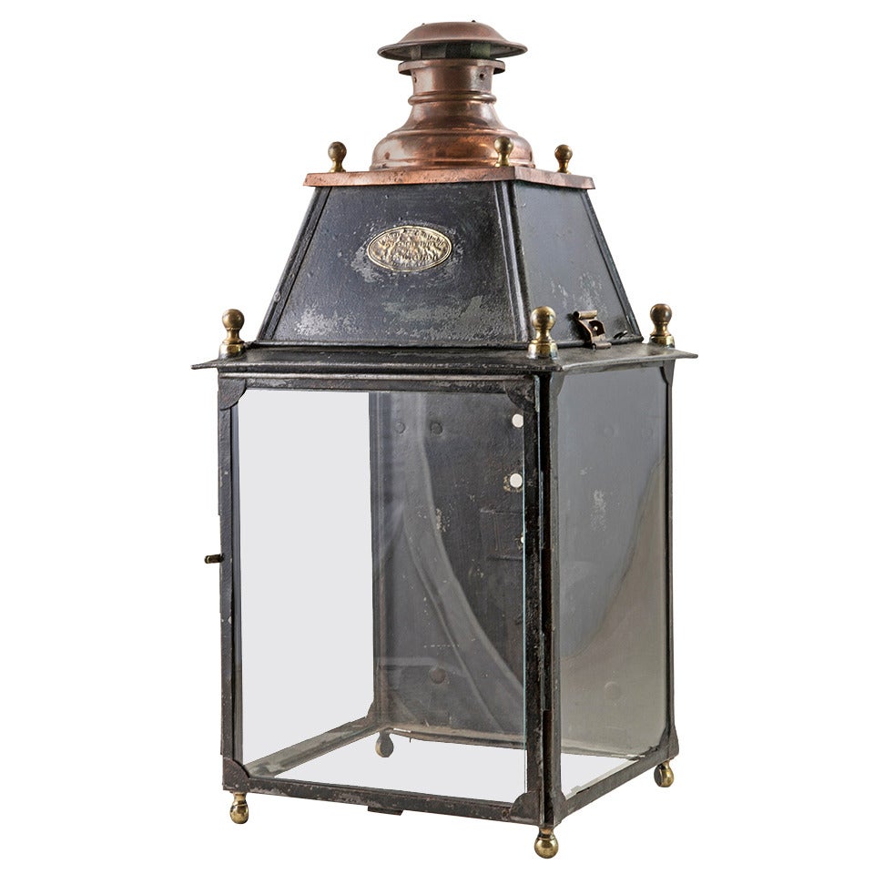 19th Century Iron and Copper French Railroad Lantern