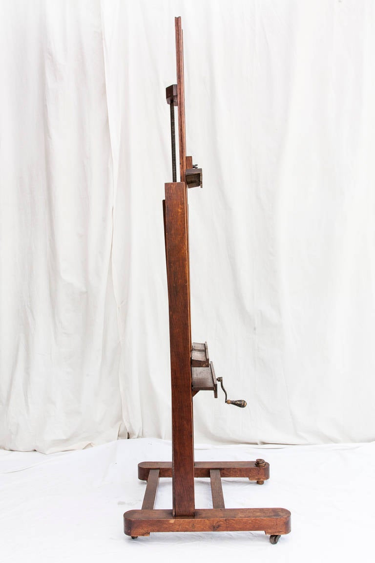 Large 19th Century French Oak Easel with Adjustable Tray and Crank 3