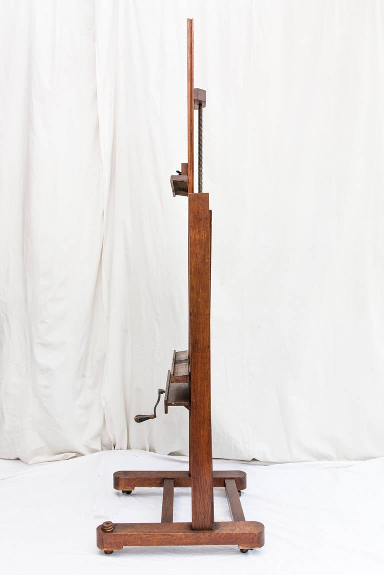 Large 19th Century French Oak Easel with Adjustable Tray and Crank 5